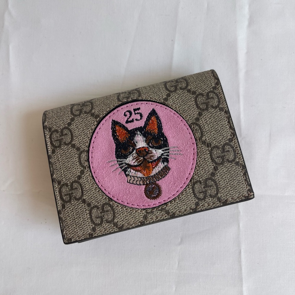 NIB Gucci GG Supreme Card Case Wallet with Bosco Patch Made in Italy 506277 New